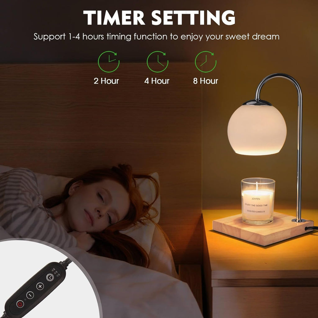 Silver Candle Warmer Lamp with Timer and Glass Lampshade K88940