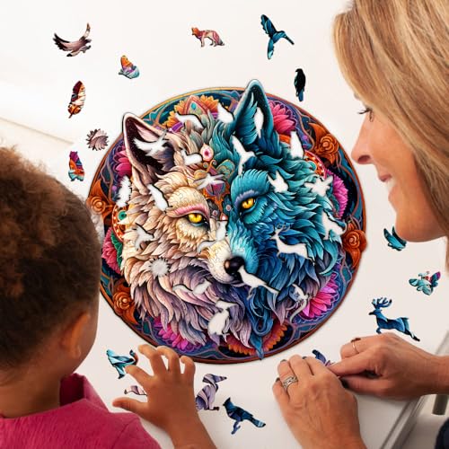 Mandala Yin Yang Wolf Wooden Puzzle (190pcs, 11.4"x11.1") U148291
