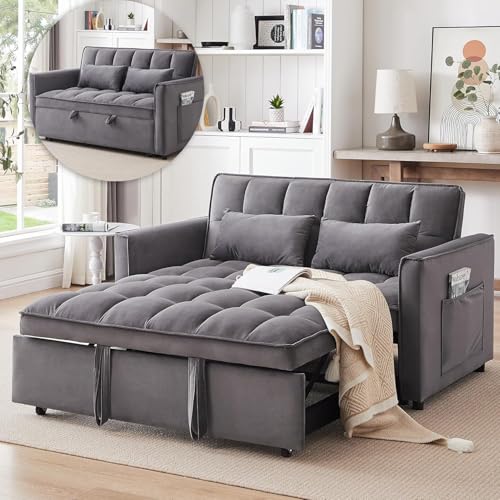 Black Velvet Convertible Sofa Bed with 2 Pillows V12107