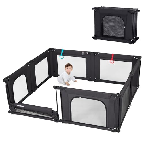 Black Adjustable Large Baby Playpen with Breathable Mesh G8968