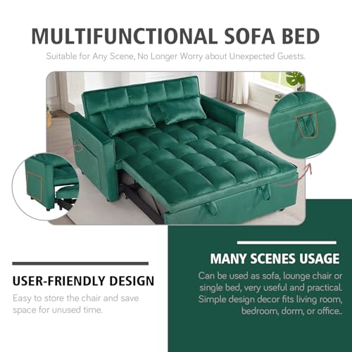 Black Velvet Convertible Sofa Bed with 2 Pillows V12107