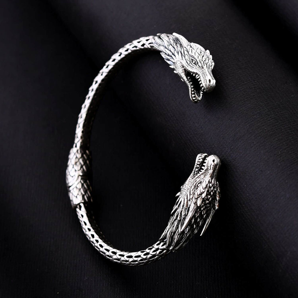 925 Sterling Silver Dragon Cuff Bangle Bracelet Size 7" 44 Grams U429