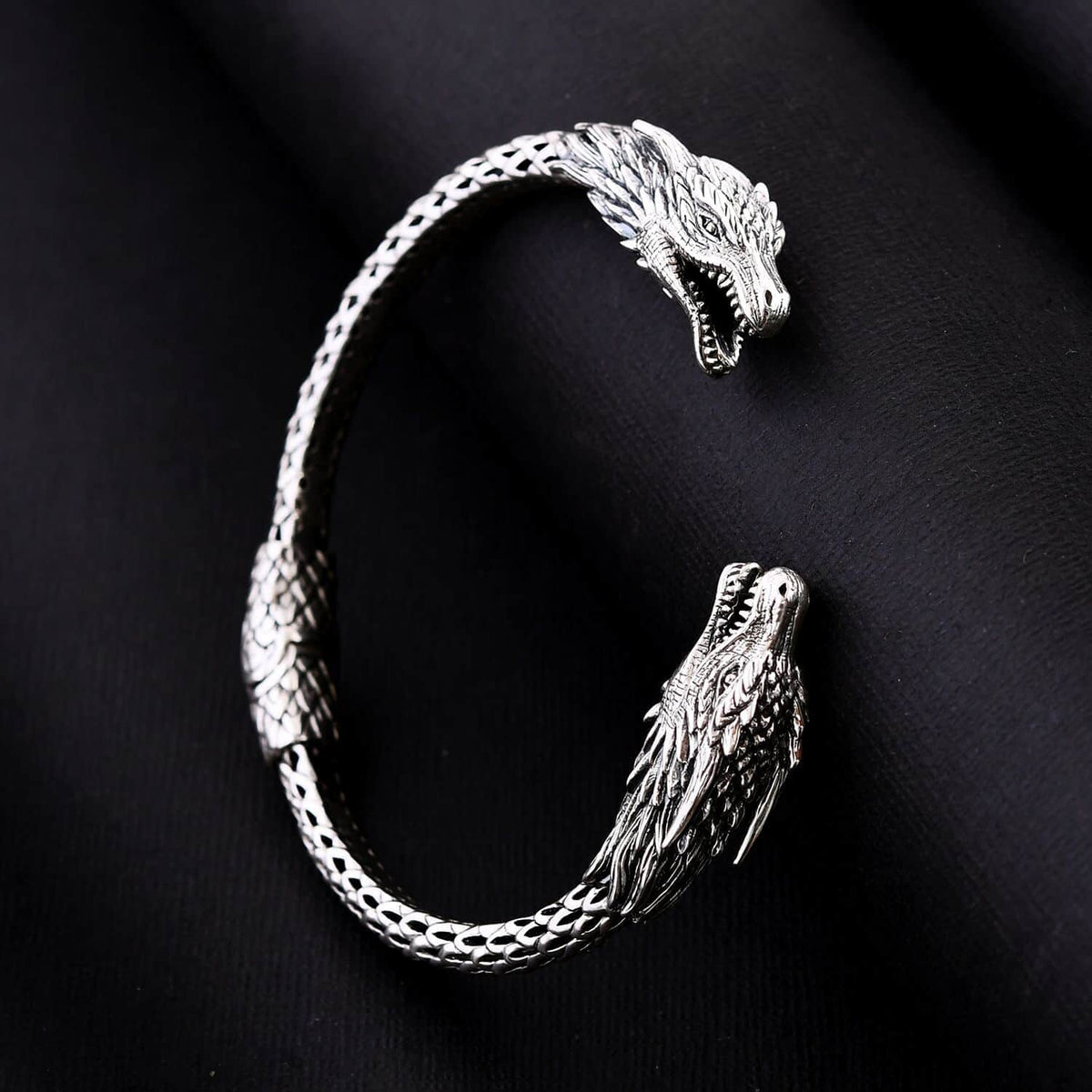 925 Sterling Silver Dragon Cuff Bangle Bracelet Size 7" 44 Grams U429