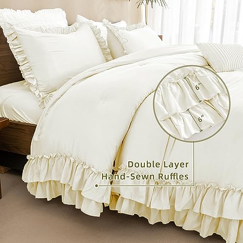 Taupe Queen Size 3pcs Ruffled Microfiber Comforter Set Q678