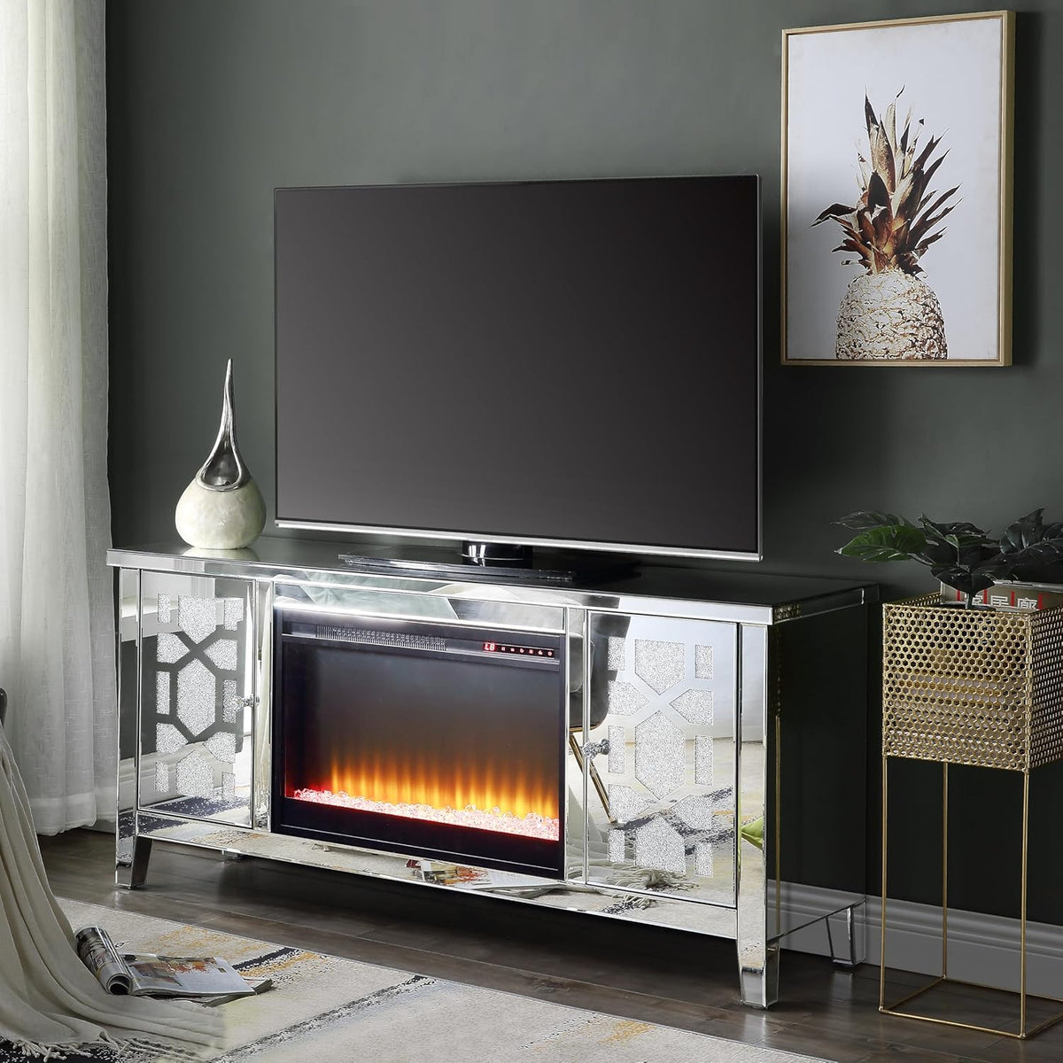 Mirrored TV Stand with Fireplace J158506