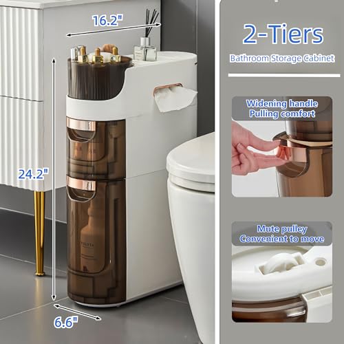 2-Tiers Slim Bathroom Floor Cabinet with Drawers Z44411