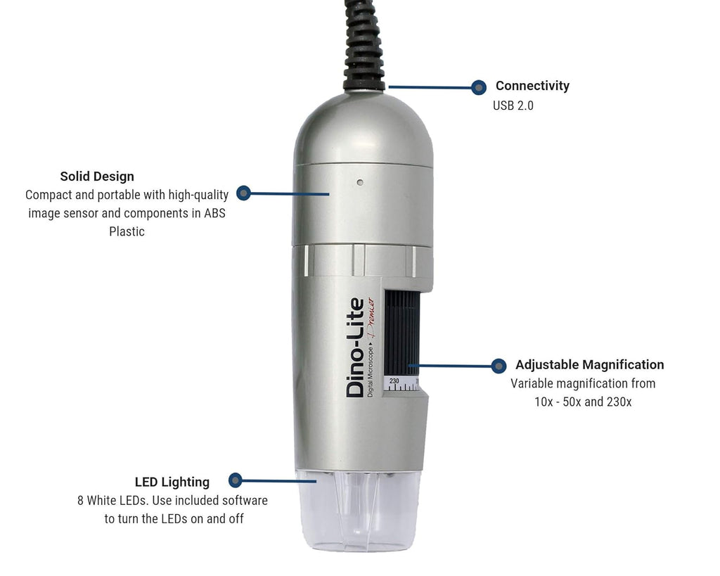 USB Digital Microscope, 10x - 50x, 230x Optical Magnification, 8 LEDs S22510