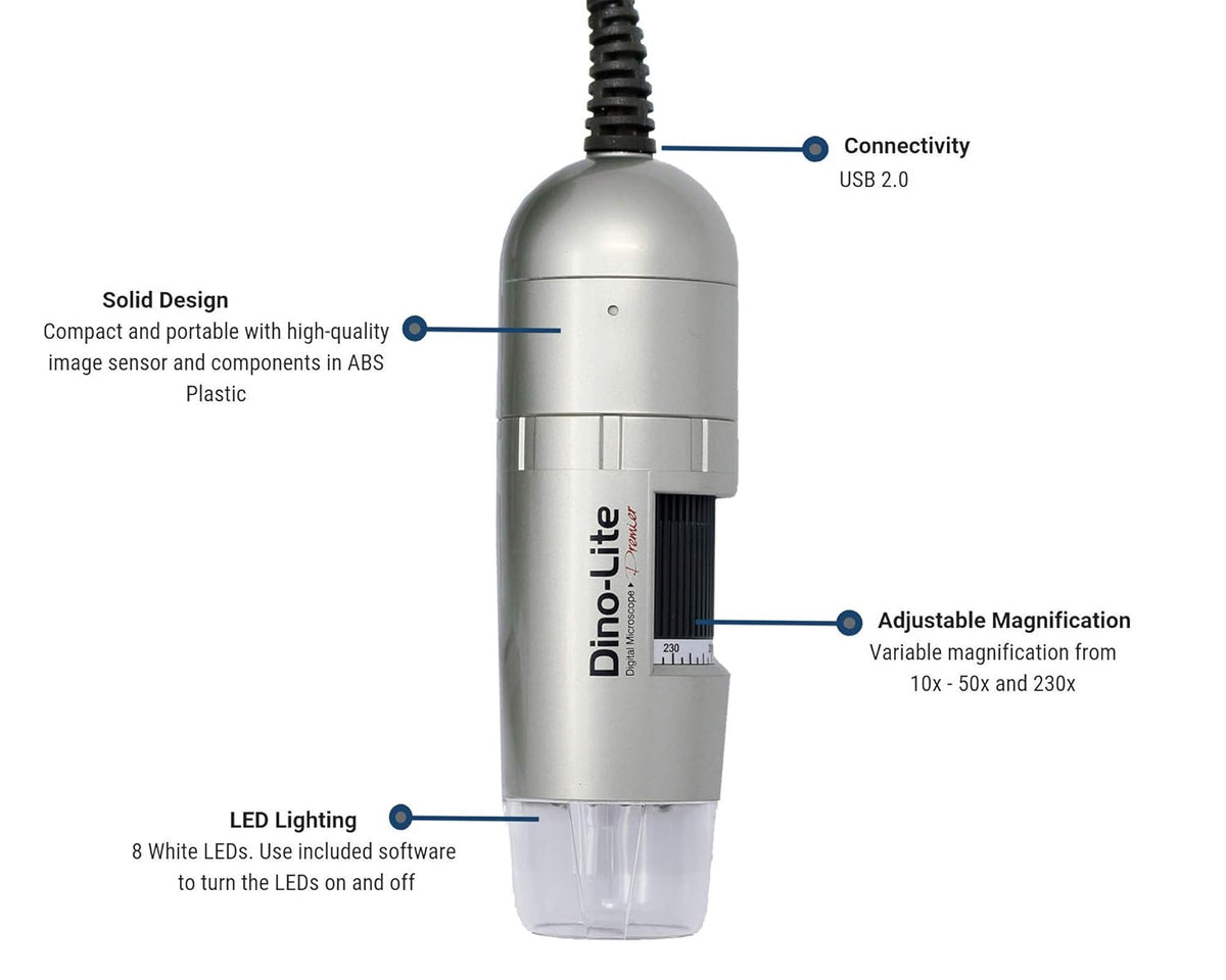 USB Digital Microscope, 10x - 50x, 230x Optical Magnification, 8 LEDs S22510