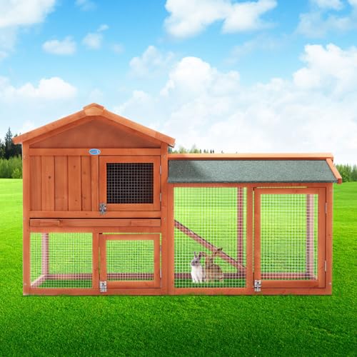 Orange Wooden Rabbit Hutch with Removable Tray & Ramp E8624