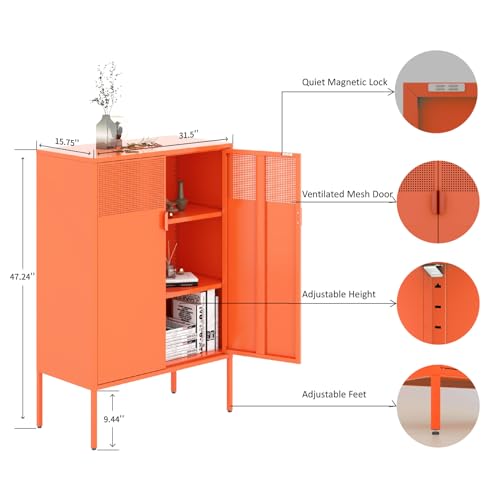 Orange 47" Metal Storage Sideboard with Adjustable Shelves G3176