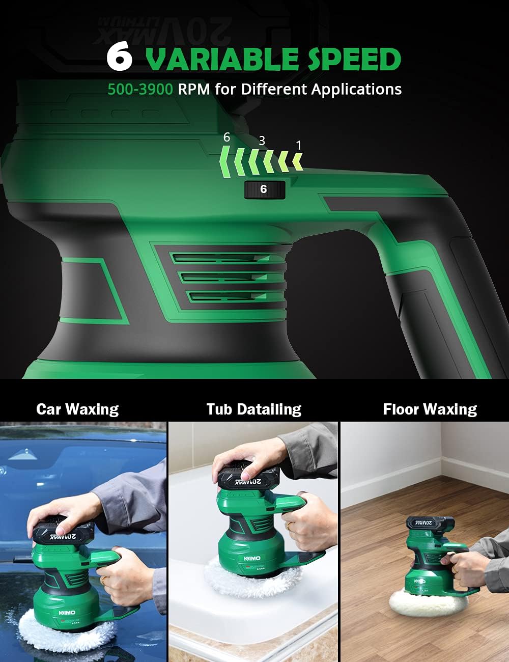 20V 7Inch Cordless Random Orbital Polisher with 6 Pads Z909