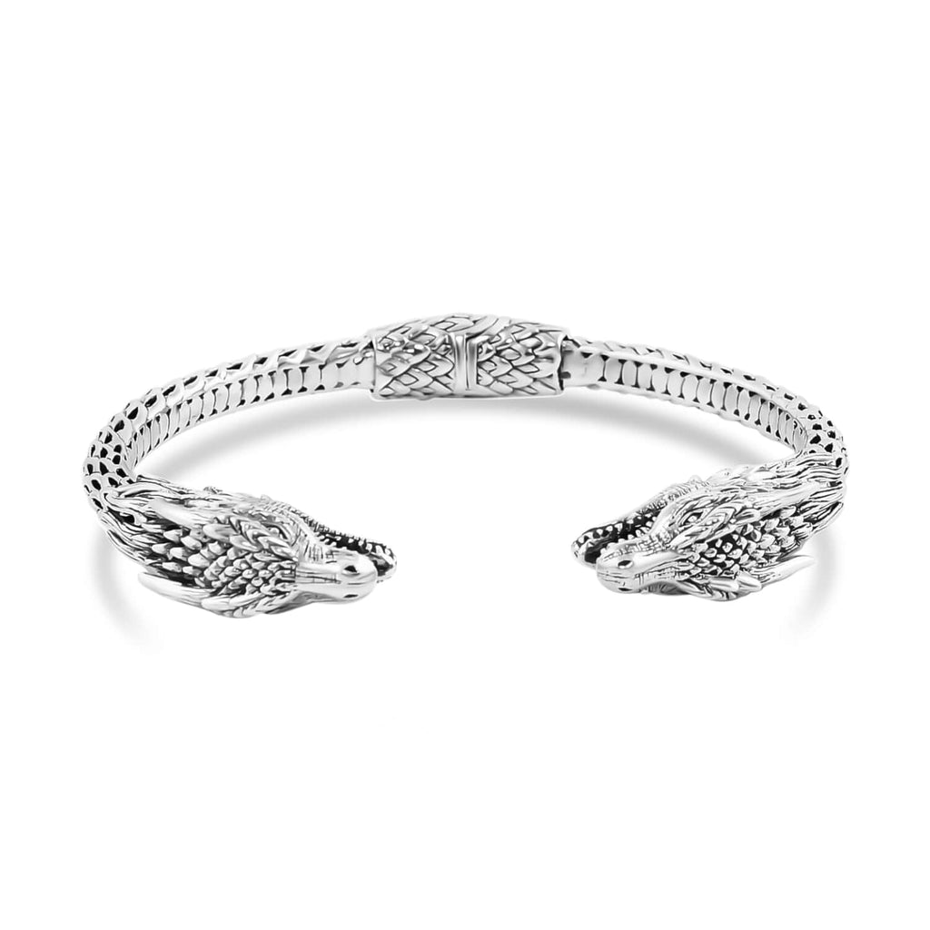 925 Sterling Silver Dragon Cuff Bangle Bracelet Size 7" 44 Grams U429