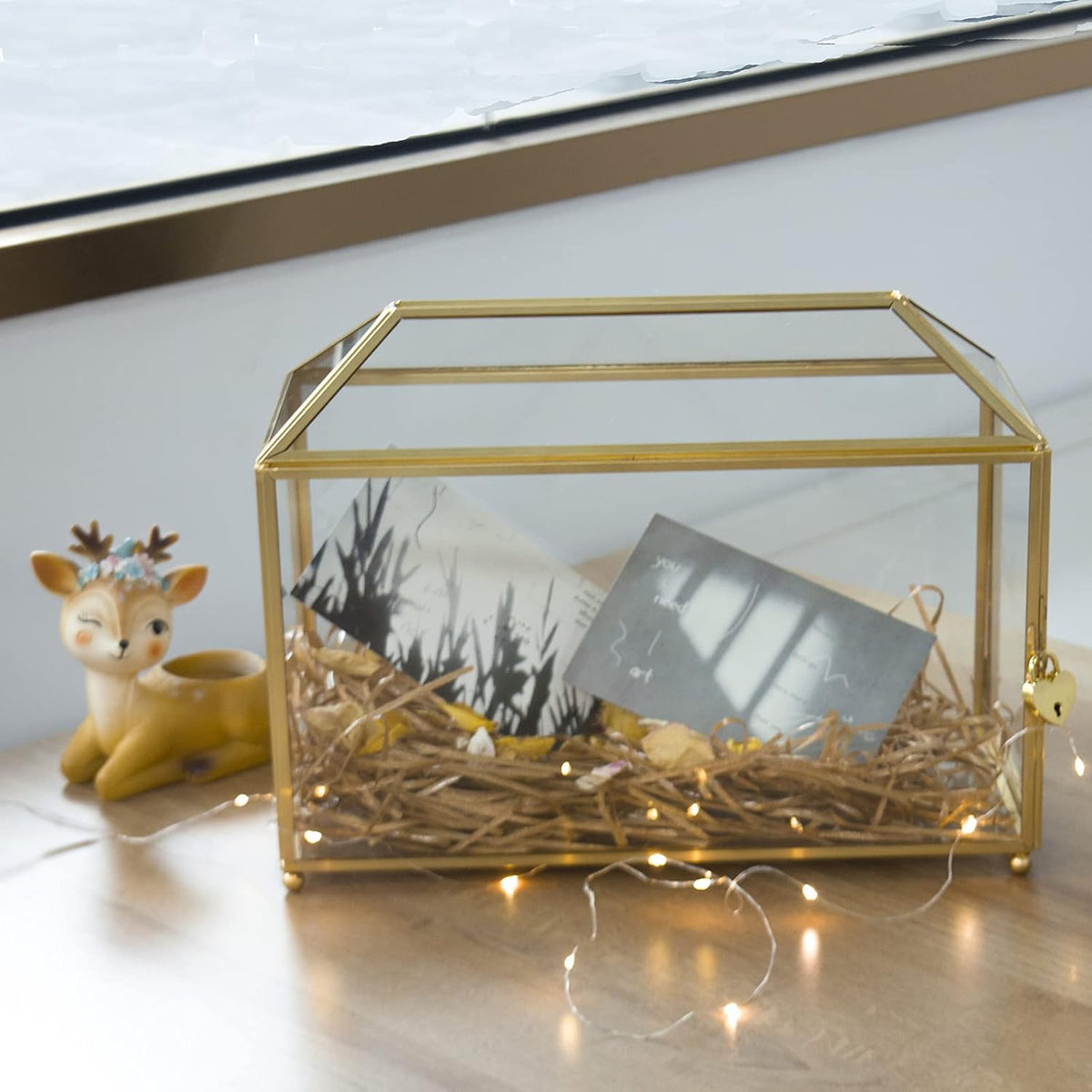 Gold Glass Card Box with Lid B70458