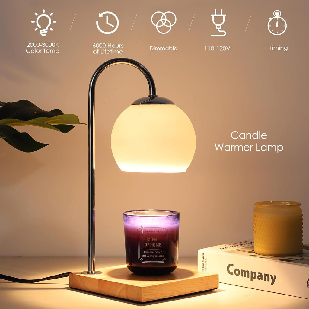 Silver Candle Warmer Lamp with Timer and Glass Lampshade K88940
