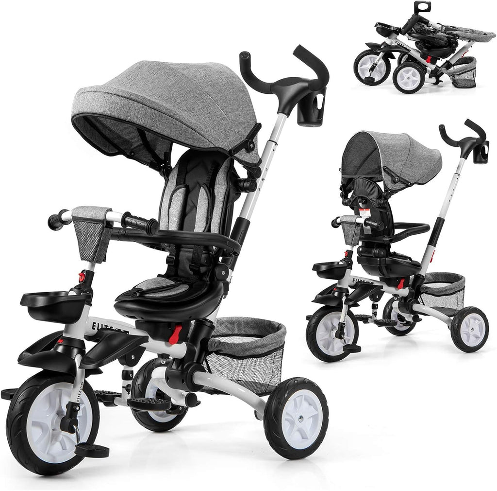 7-in-1 Kids Folding Tricycle with Canopy Black Blue H75569