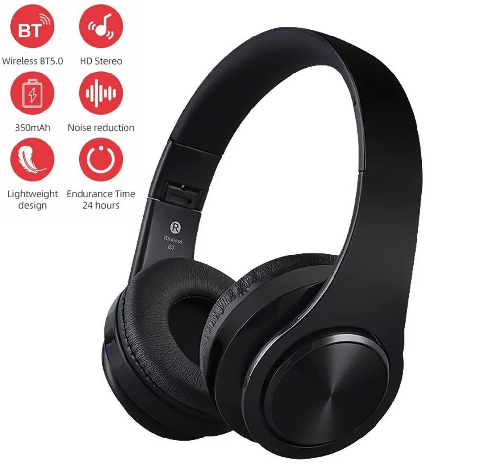 Wireless Over-Ear Headset with Mic, Lightweight Foldable Wired Headphones, Hi-Fi Stereo Earphones W40787