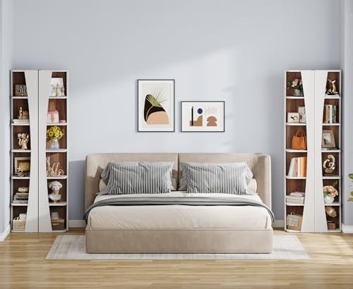White and Walnut 6-Tier Corner Bookcase H3267