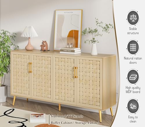 Natural Rattan Storage Cabinet with Metal Legs J512