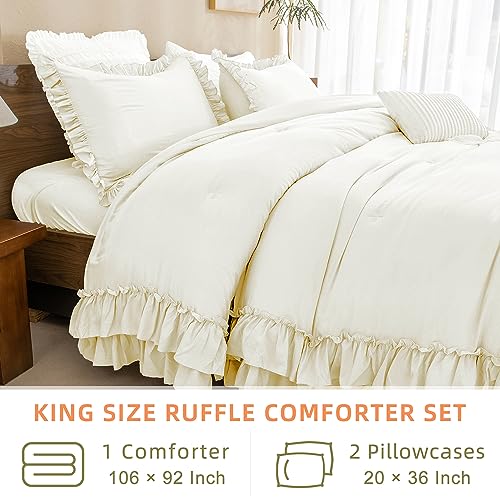 Taupe Queen Size 3pcs Ruffled Microfiber Comforter Set Q678