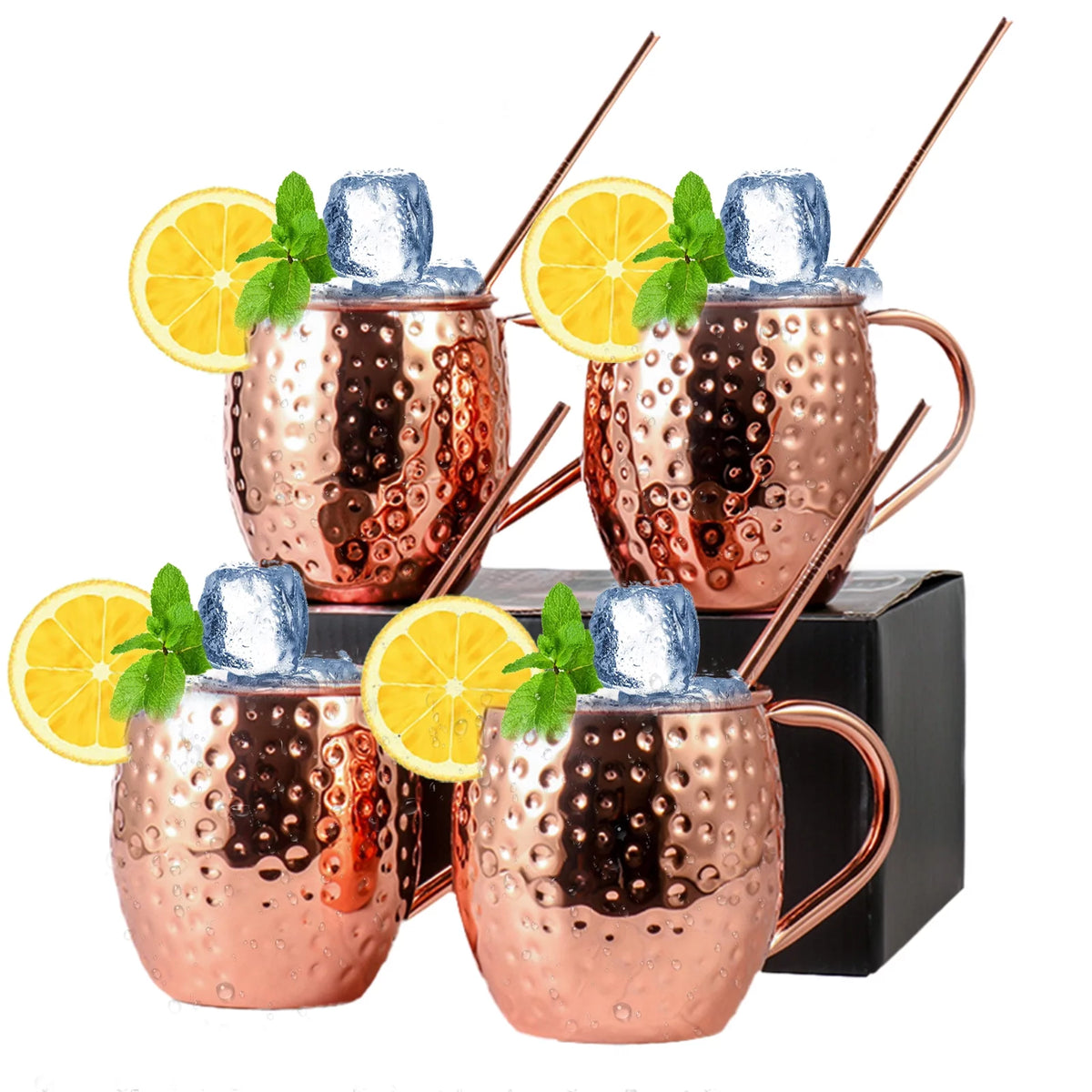 Copper Mugs Set, 18 Stainless Steel Drinking Cup, 4 Cocktail Copper Straws P632
