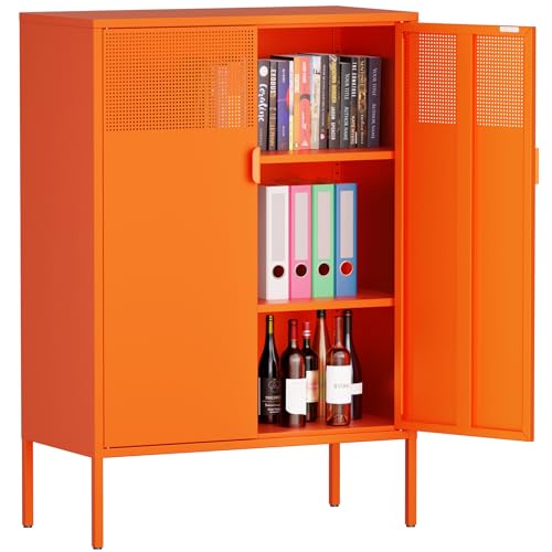Orange 47" Metal Storage Sideboard with Adjustable Shelves G3176