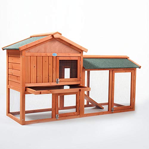 Orange Wooden Rabbit Hutch with Removable Tray & Ramp E8624