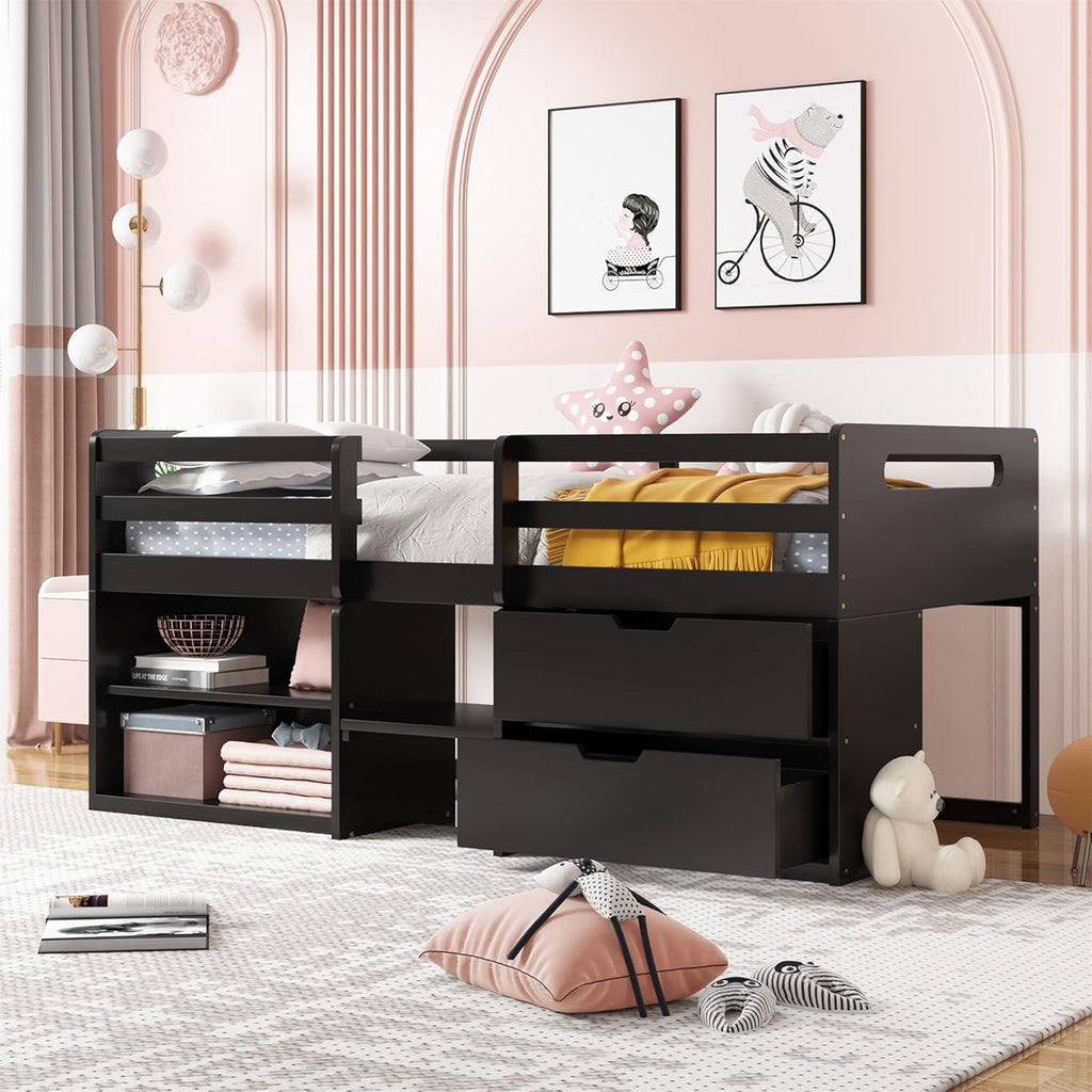 Twin Loft Bed with Desk and Cabinet A906