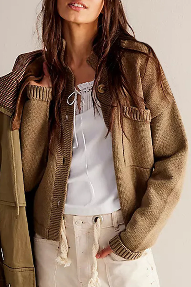 Solid Color Mandarin Collar Outerwear Q916491