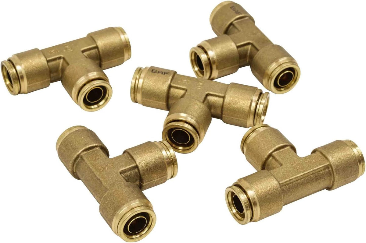 Brass Push to Connect Union Tee Air Brake Tube Fitting, 1/2" Tube OD, 5 Pack Z888