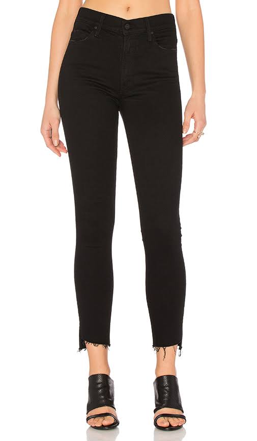 Black Zip Ankle Step Fray Jeans X8564