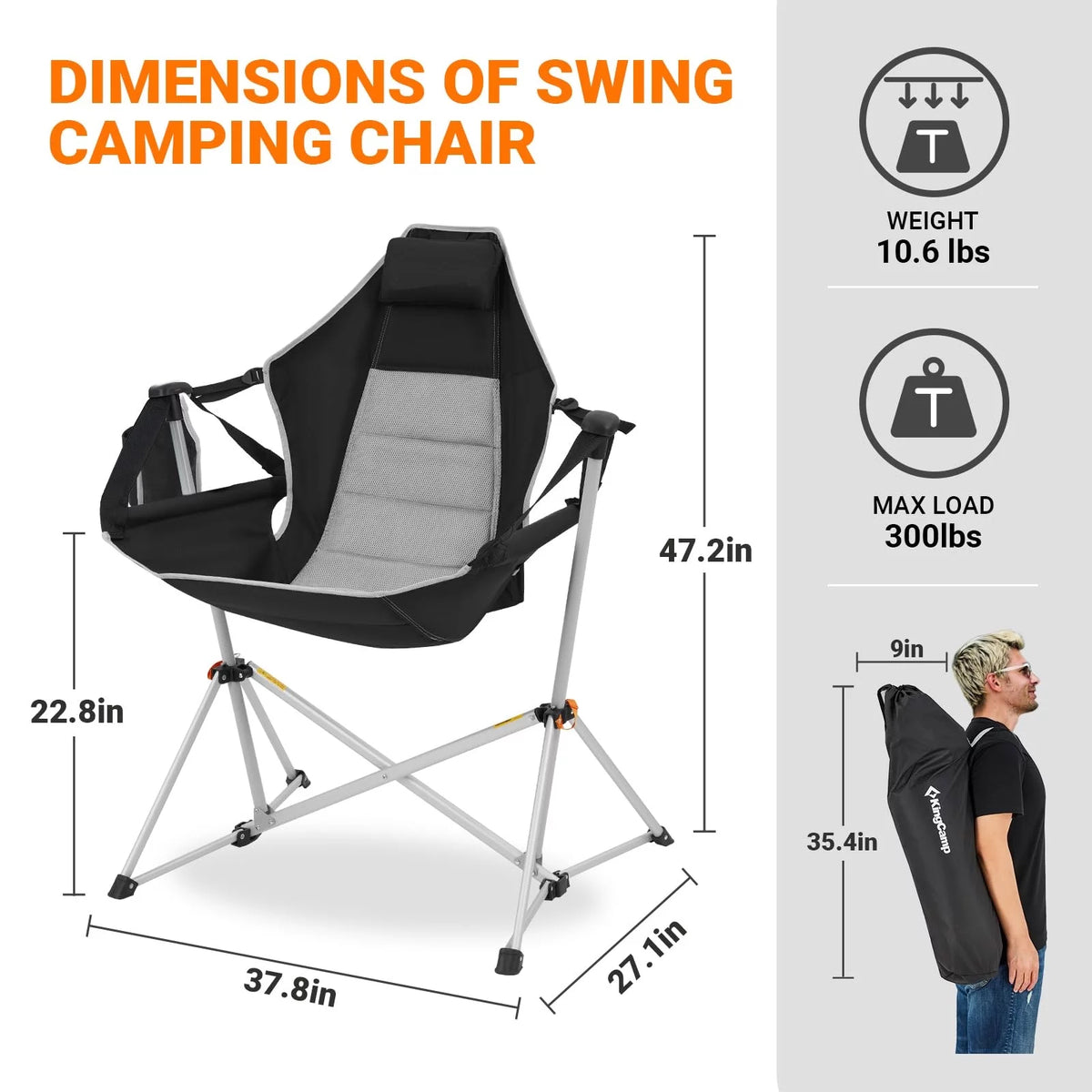 Rocking Camping Chair with Wide Seat, 265 lbs Capacity J64114