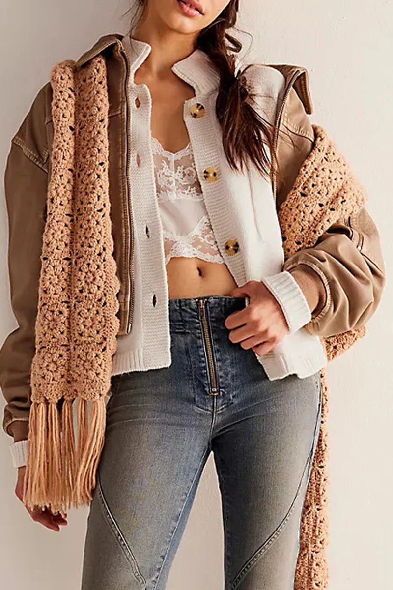 Solid Color Mandarin Collar Outerwear Q916491