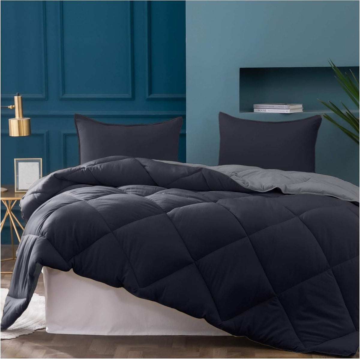 Twin Reversible Comforter Set with Down Alternative Filling K26358