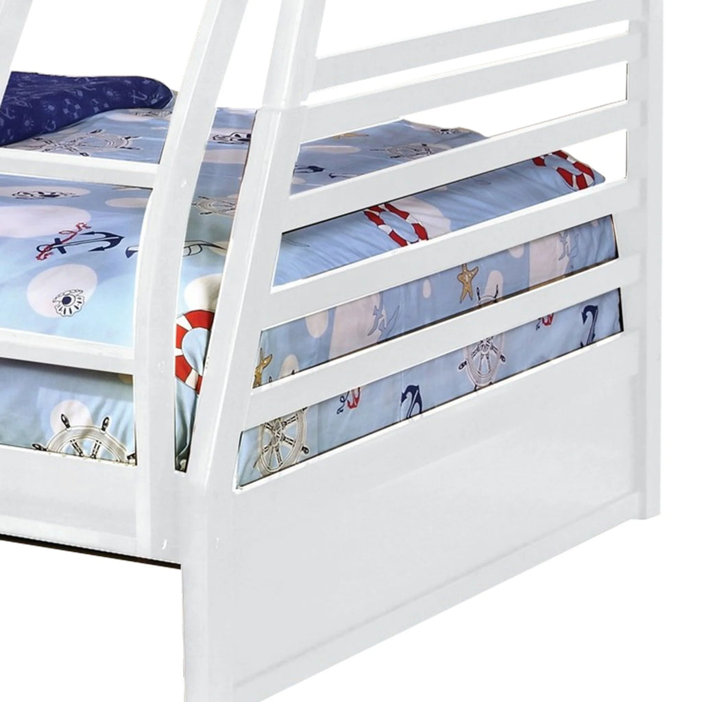 White Wooden Twin Over Full Bunk Bed with Guardrails I536018