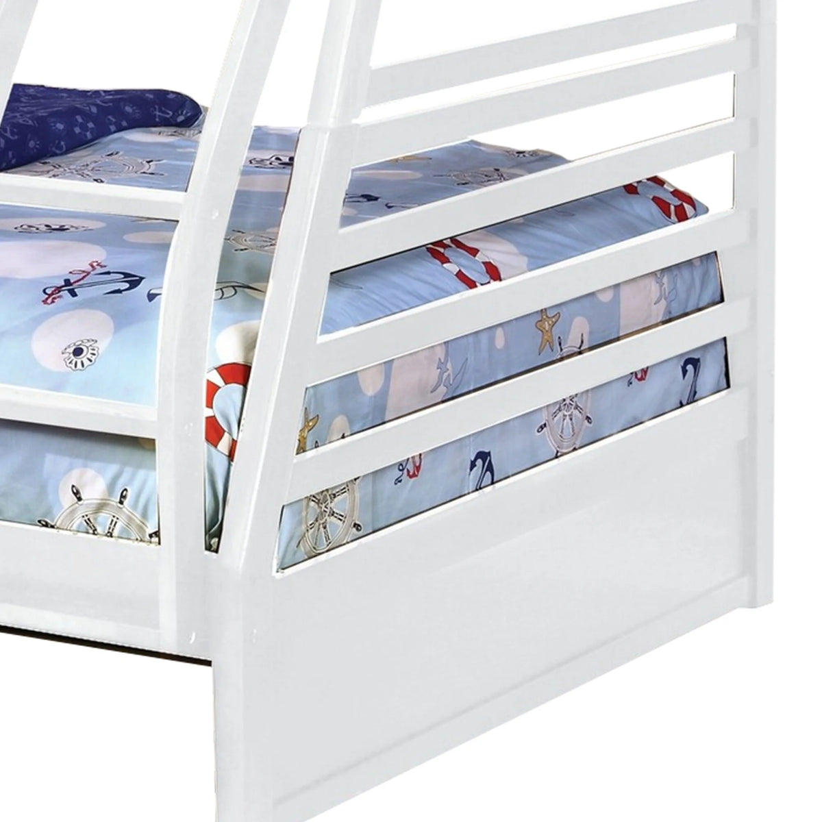 White Wooden Twin Over Full Bunk Bed with Guardrails I536018