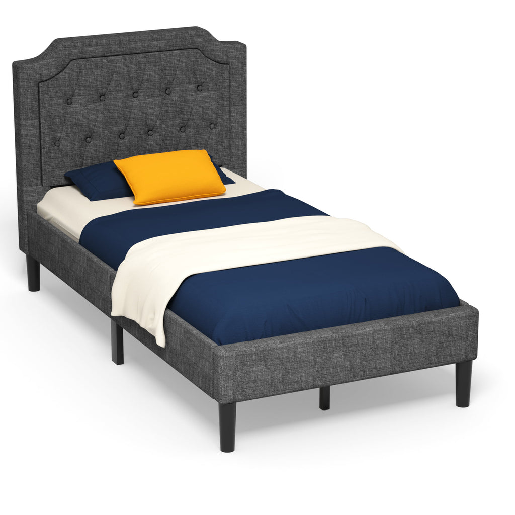 Twin Upholstered Platform Bed Frame with Linen Headboard, Grey K867935