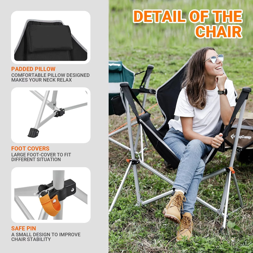 Rocking Camping Chair with Wide Seat, 265 lbs Capacity J64114