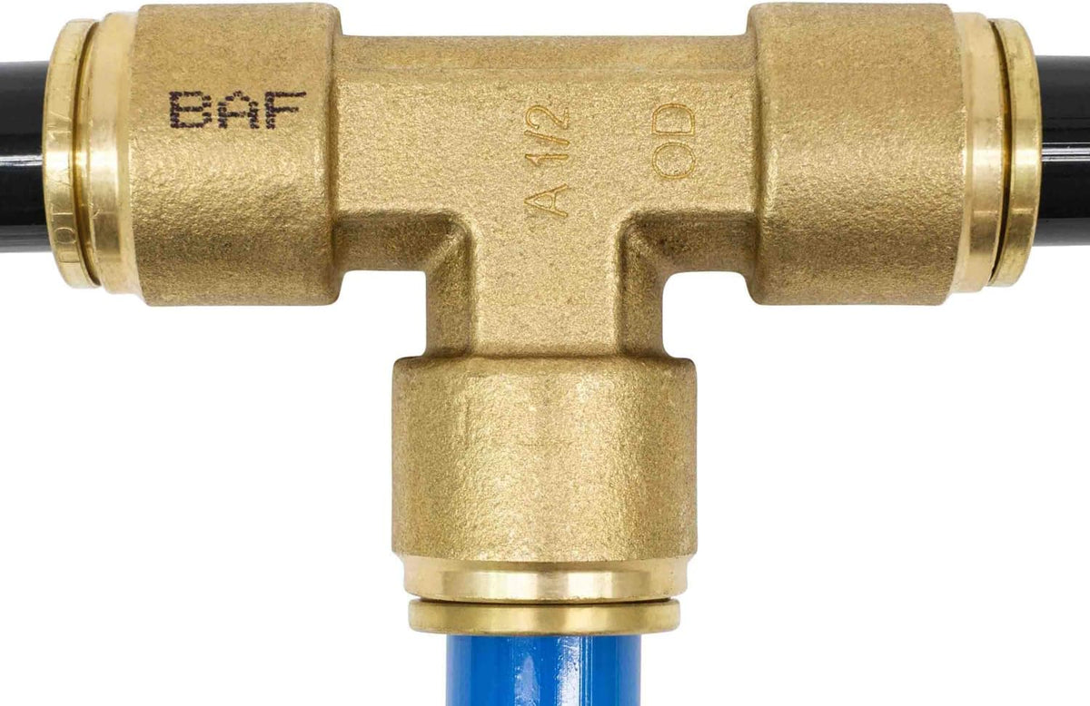 Brass Push to Connect Union Tee Air Brake Tube Fitting, 1/2" Tube OD, 5 Pack Z888