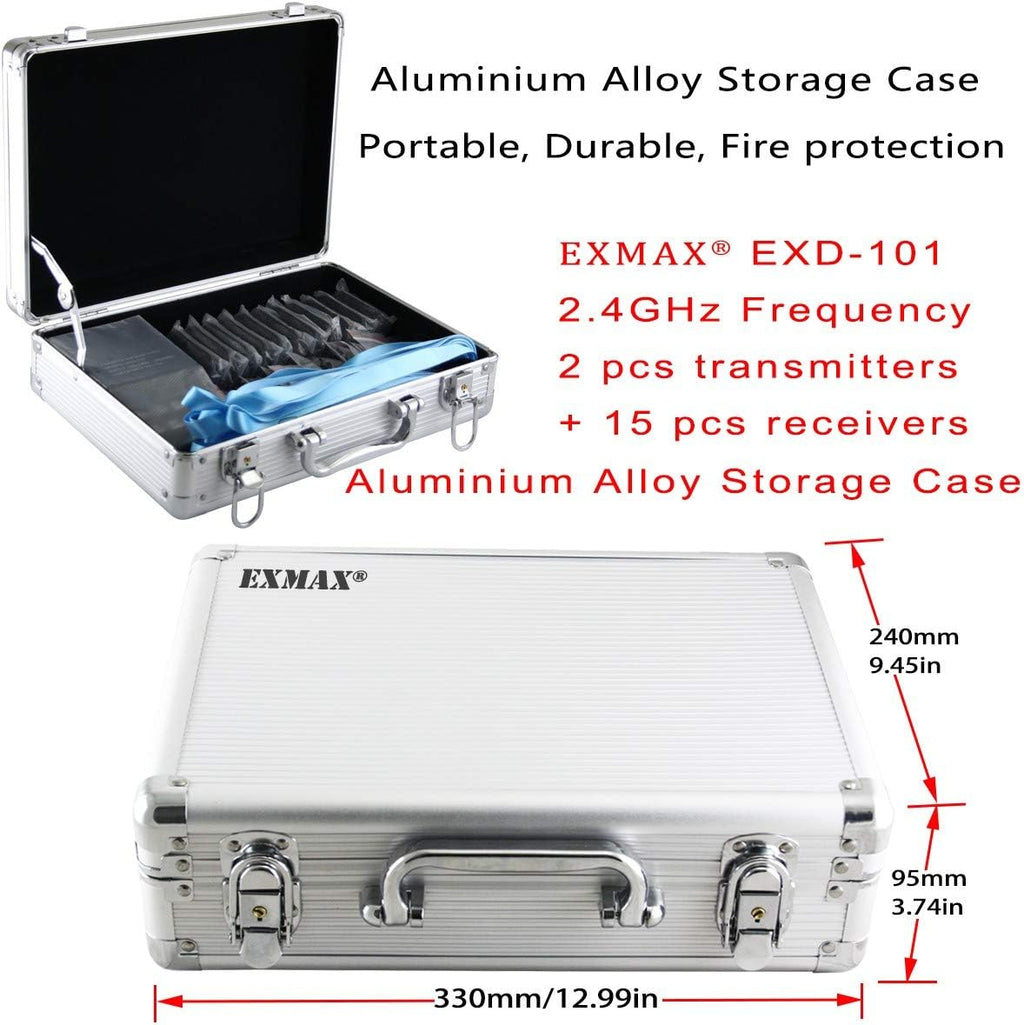 2.4GHz Wireless Audio Tour Guide System - 2 Transmitters 15 Receivers & Silver Storage Case Z692345