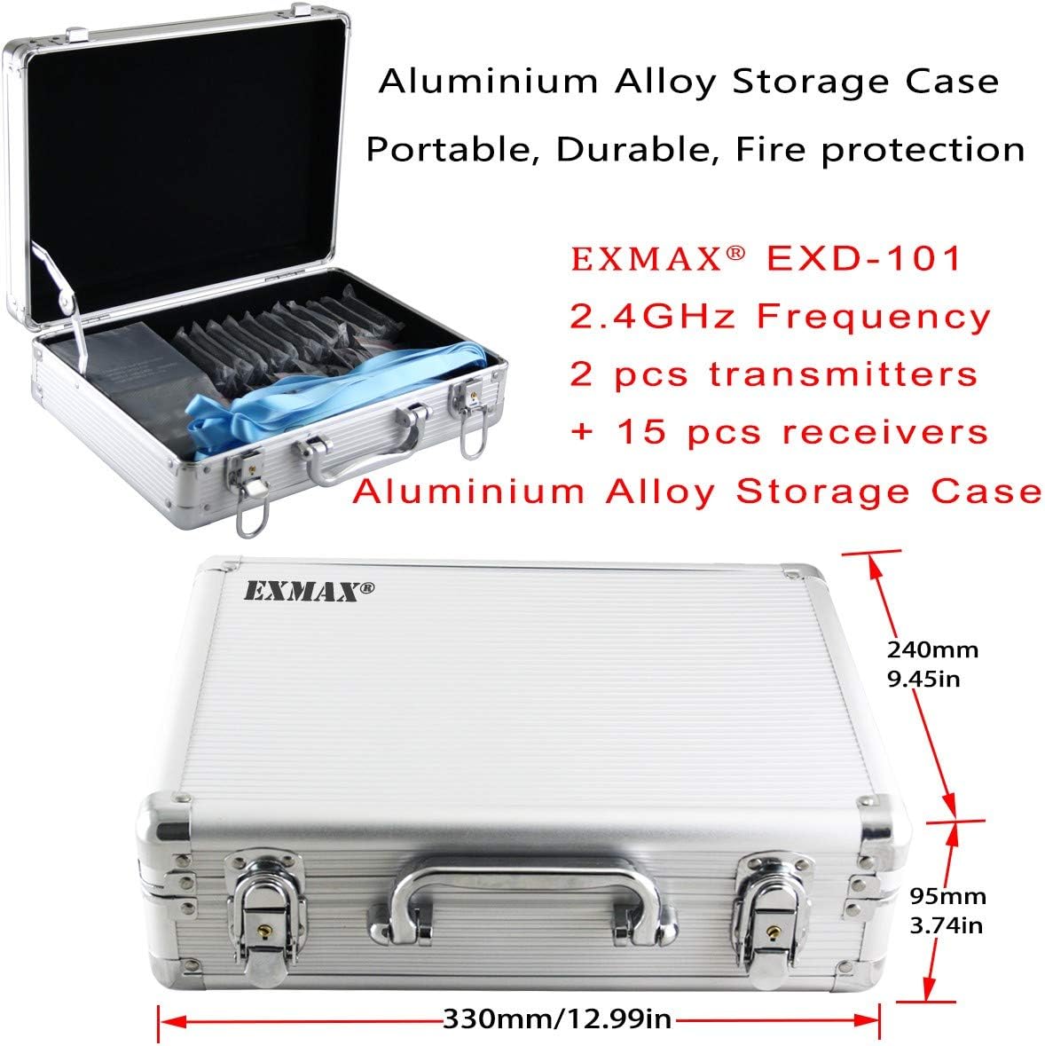 2.4GHz Wireless Audio Tour Guide System - 2 Transmitters 15 Receivers & Silver Storage Case Z692345
