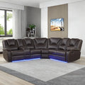 Brown Faux Leather Manual Reclining Sofa with Center Console T61511