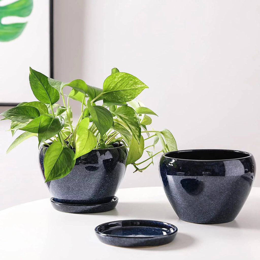 6.5 Inch Ceramic Plant Pot with Drainage Hole and Saucer A867