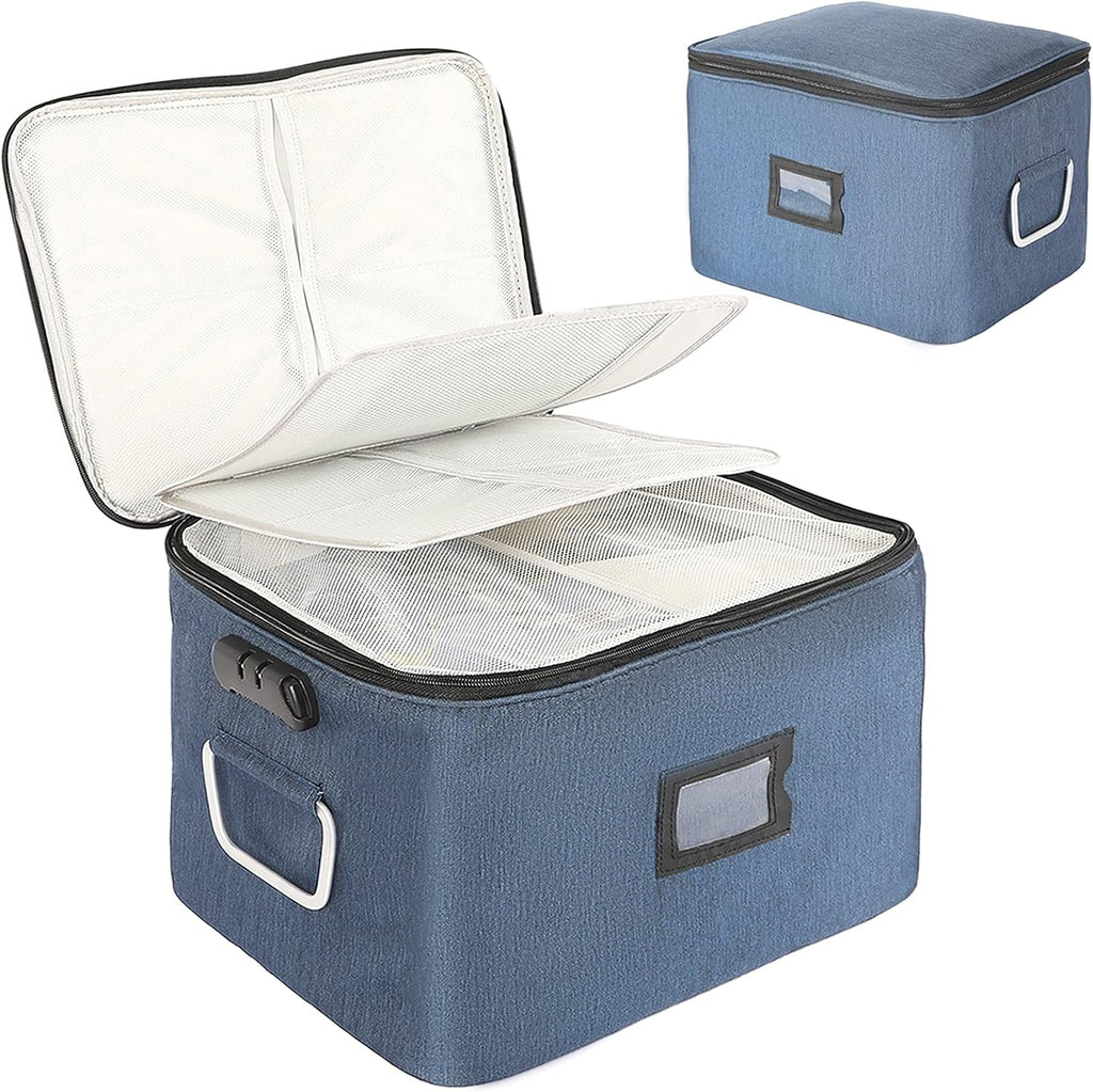 Blue Oxford Fabric Document Organizer Box with Lock E560863