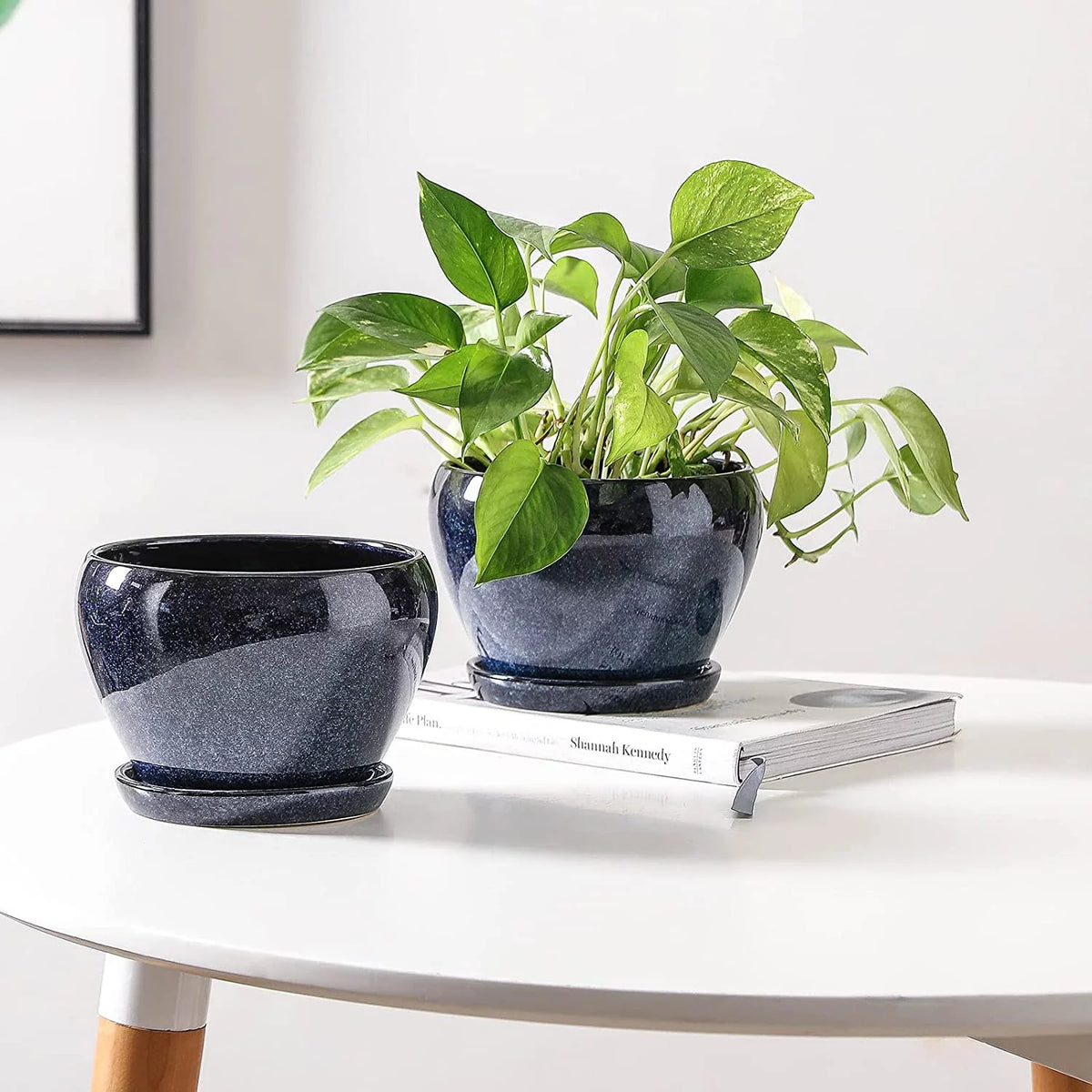 6.5 Inch Ceramic Plant Pot with Drainage Hole and Saucer A867