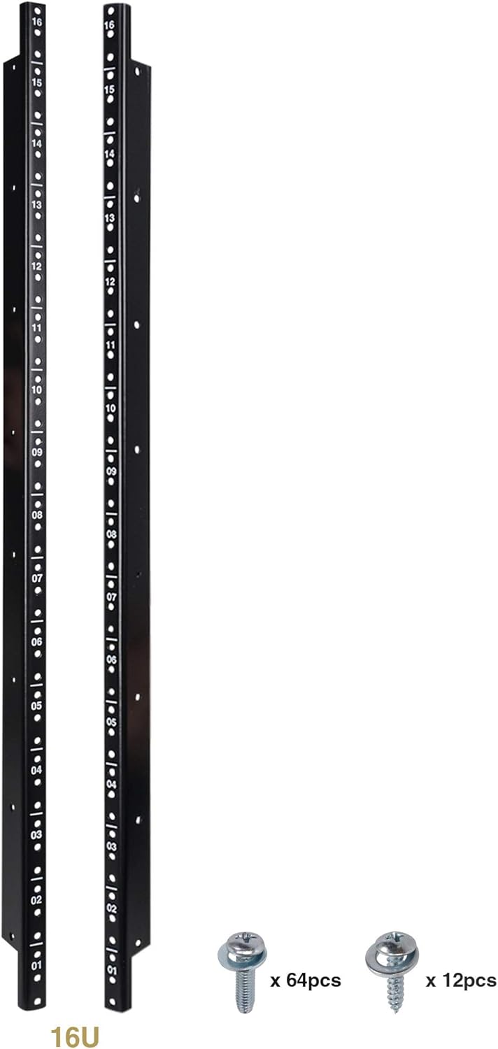 2-pack 20U Steel Rack Rails with Black Powder Coated Finish and Screws U18051