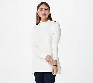 Pima Mock-Neck Trapeze Hem Top P812922