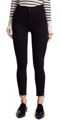 Black Zip Ankle Step Fray Jeans X8564