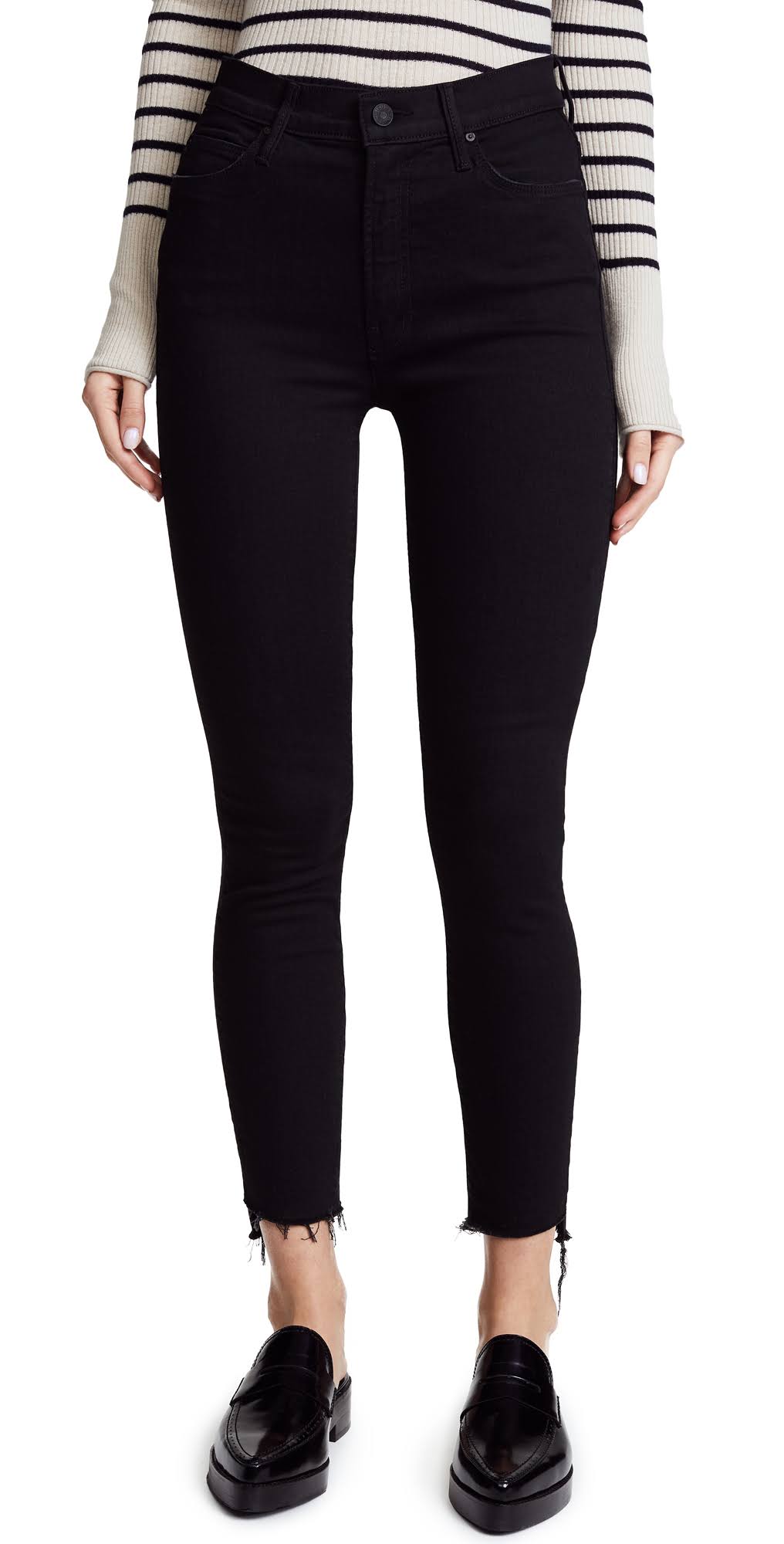 Black Zip Ankle Step Fray Jeans X8564