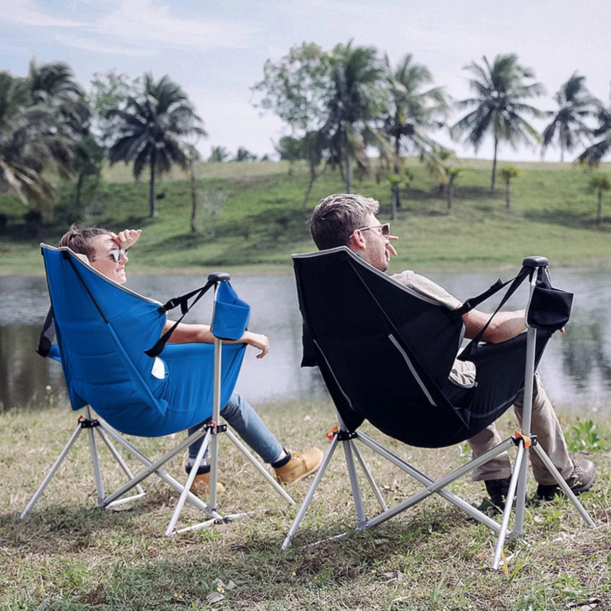 Rocking Camping Chair with Wide Seat, 265 lbs Capacity J64114