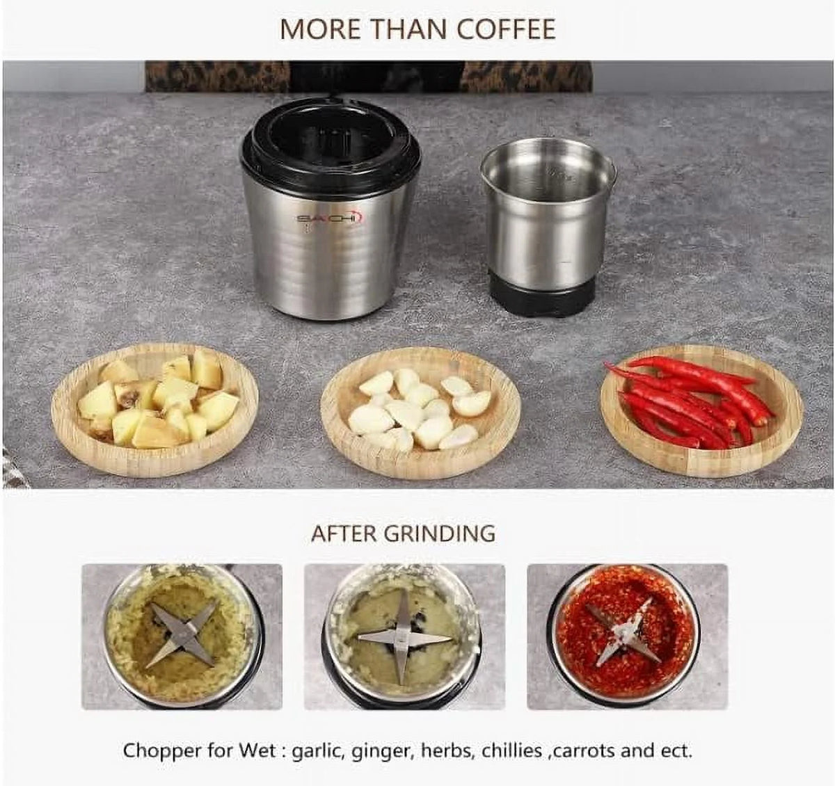 Electric Coffee Grinder Wet And Dry Spice Grinder with 2 Stainless Steel Blades X89593